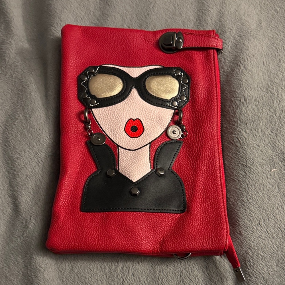 Red Designer Clutch or shoulder bag with Fashion Illustration